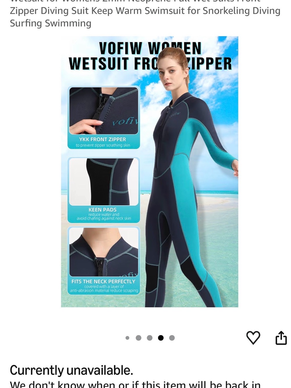 Vofiv Women's Front Zip Full Wetsuit - Teal & Black with black water socks